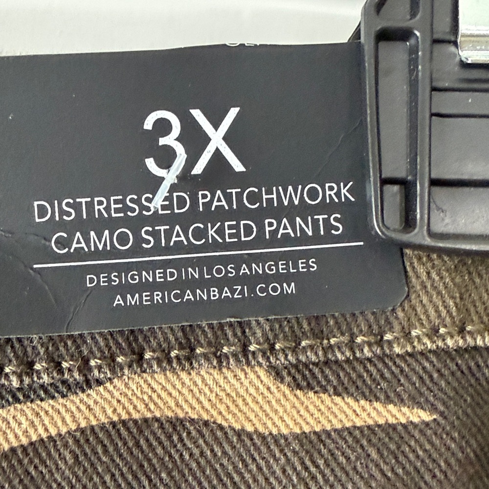 American Bazi Camouflage Distressed Wide-Leg Cargo Jeans - Brown/Black. - Picture 5 of 6